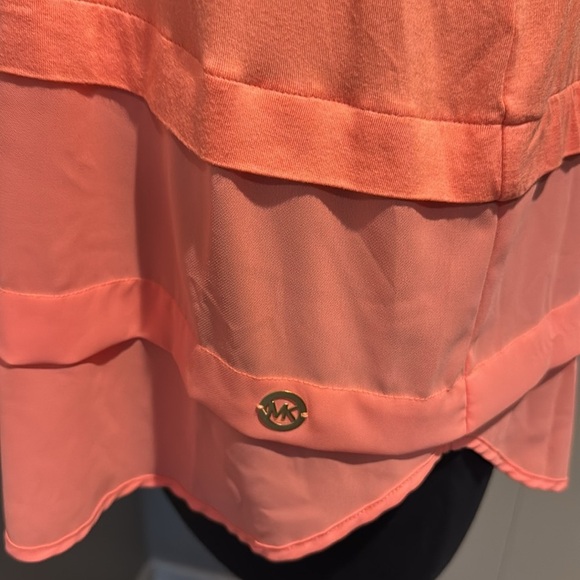 MICHAEL Michael Kors grapefruit stretch jersey horizontal pleats chiffon tank - Picture 4 of 6